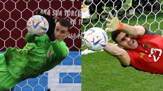Laga Argentina vs Kroasia pada semifinal Piala Dunia 2022 akan jadi duel dua kiper tangguh Emiliano Martinez vs Dominik Livakovic, Rabu (14/12) dini hari WIB.