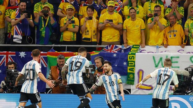 Lionel Messi selevel dengan Kylian Mbappe dalam mencetak gol di Piala Dunia 2022 usai Argentina menang 2-1 atas Australia.