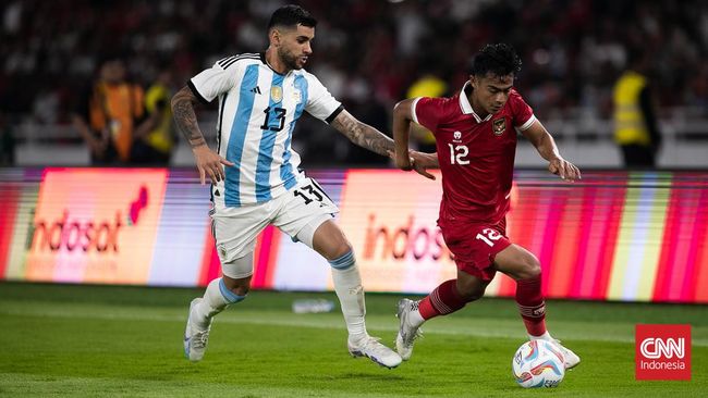 Pemain Timnas Indonesia Pratama Arhan mengunggah aksinya saat meladeni Argentina dalam laga FIFA Matchday.
