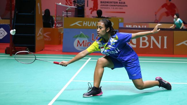 5 kunci tunggal putri Indonesia Mutiara Ayu Puspitasari juara Badminton Asia Junior Championships (AJC) 2023 di Yogyakarta, Minggu (16/7).