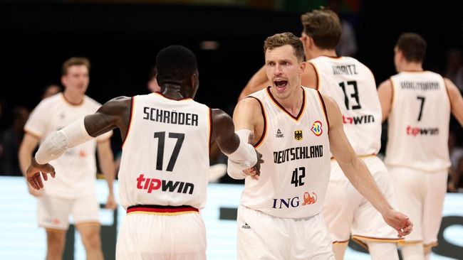 Jerman menjadi juara FIBA World Cup 2023 usai mengalahkan Serbia dalam laga final di Mall of Asia Arena, Pasay, Filipina, Minggu (10/9).